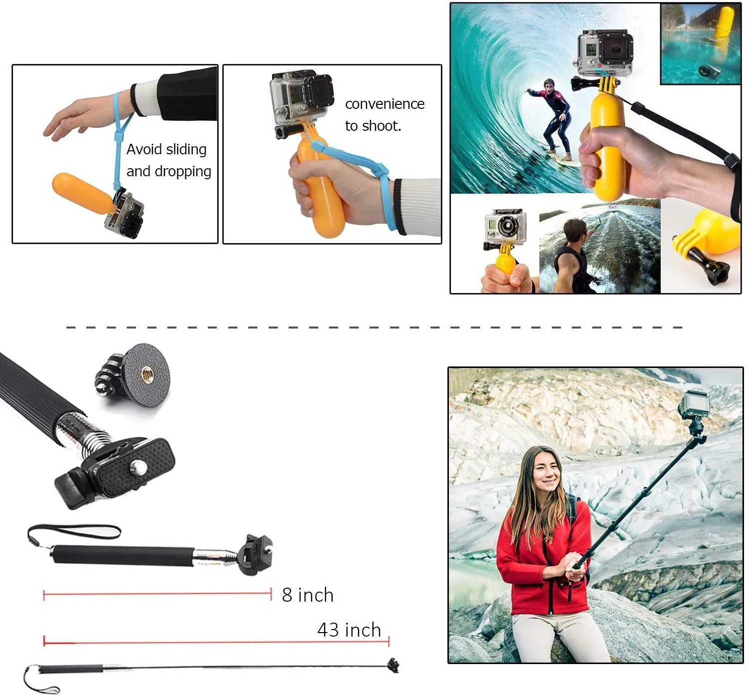 25-Piece Action Camera Accessory Bundles Black/Yellow/Red