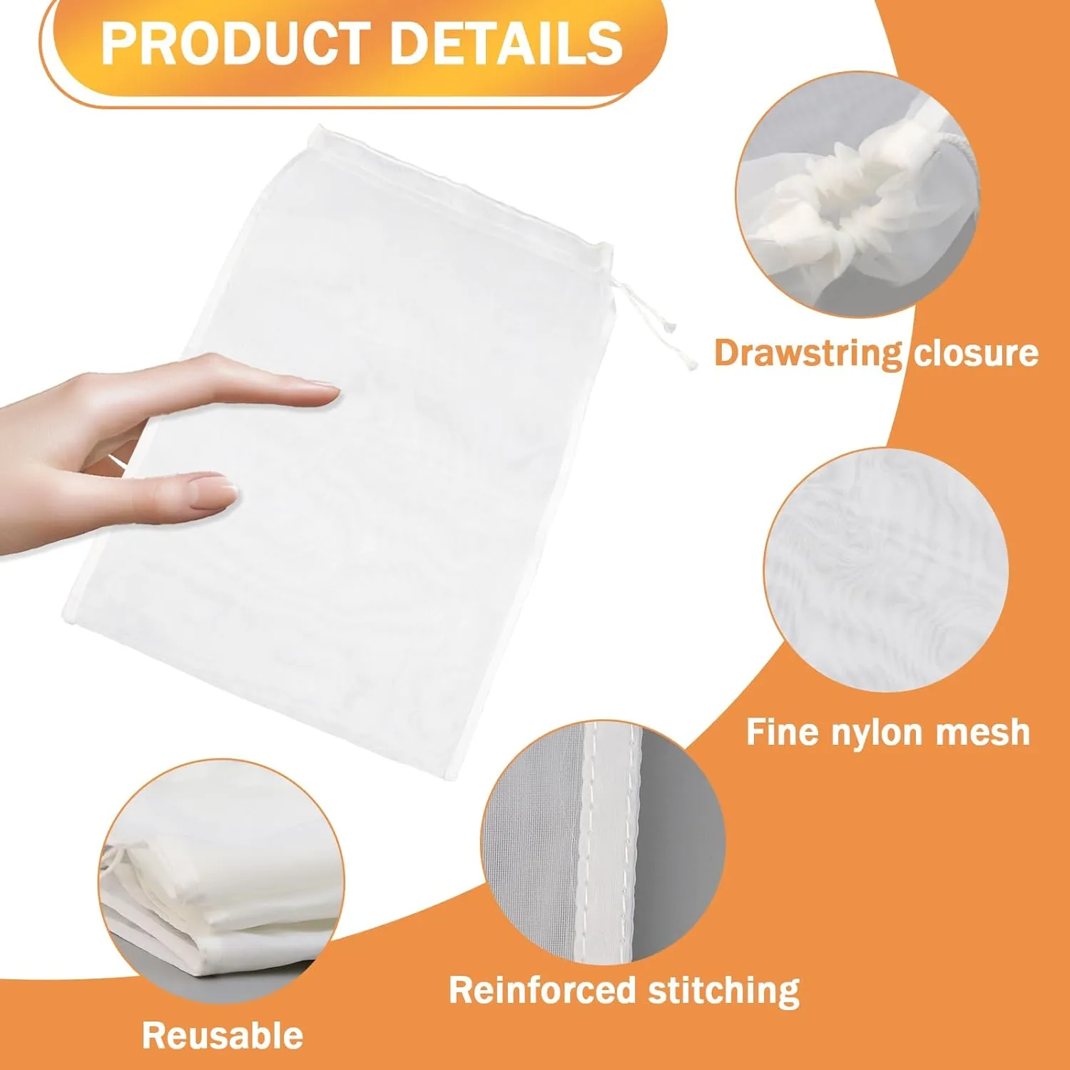 6 PCS Nut Milk Bag Filters, 1218 Inch Fine Mesh Cheese Cloth Strainer Bag, Reusable Food Filters, Multi-Purpose for Filtering Juice, Cheese, Coffee, Tofu, Yogurt and Tea