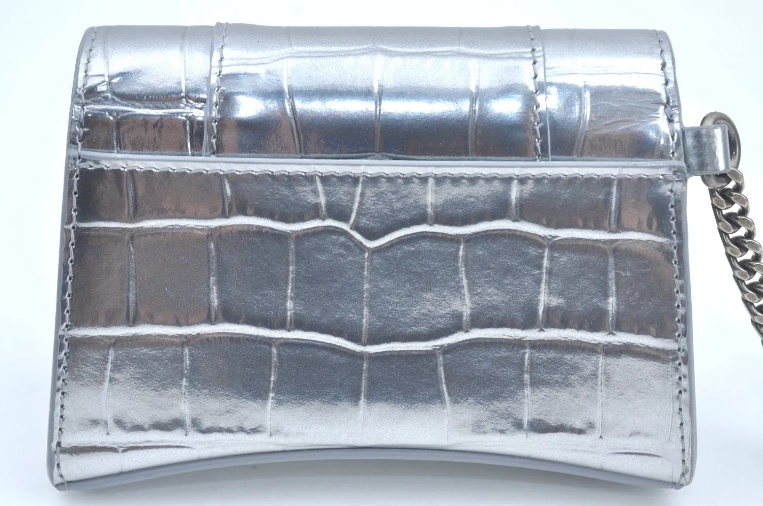 Authentic BALENCIAGA Hourglass Wallet Pouch Leather 656051 Silver Box 5381J