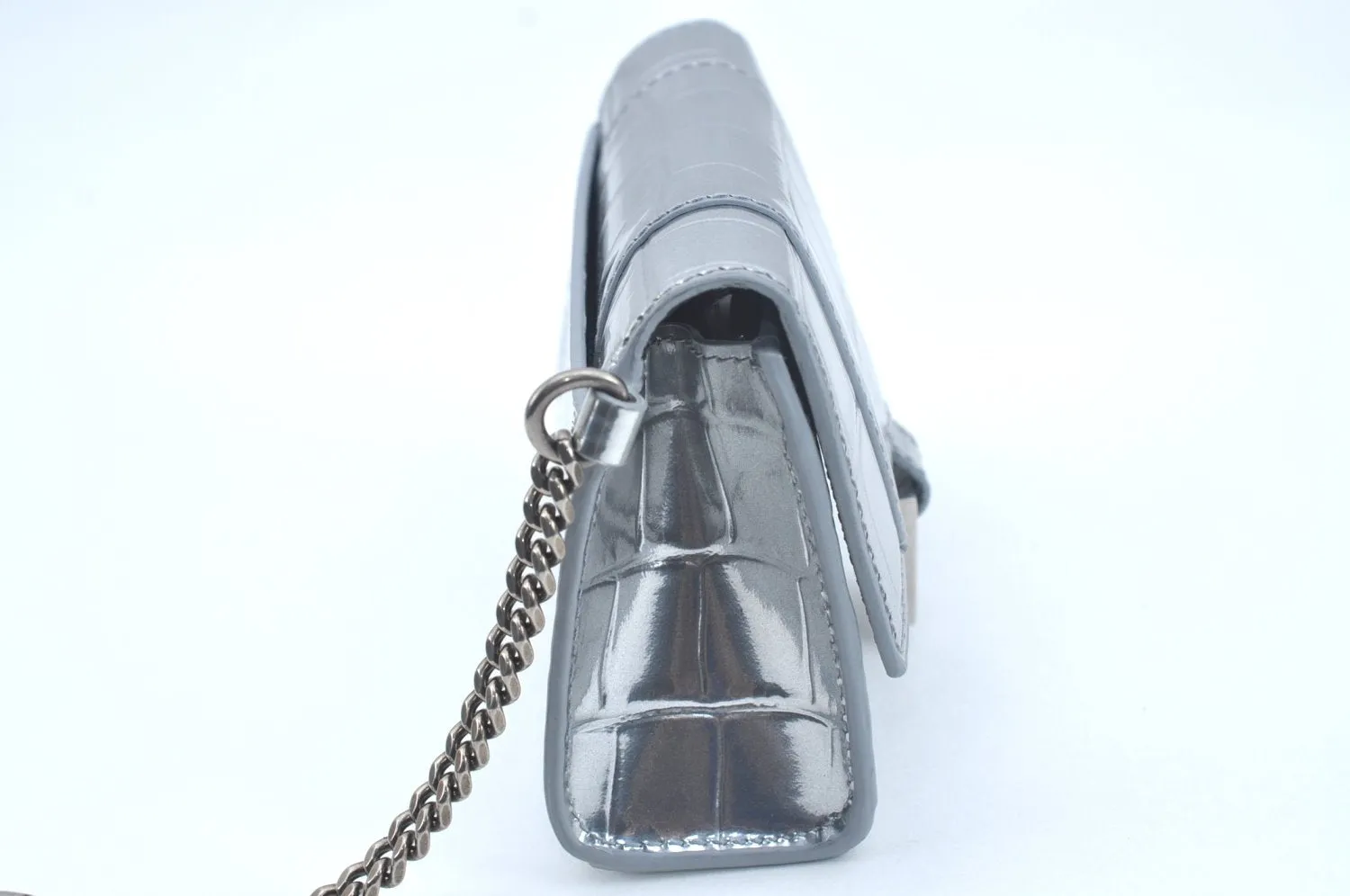 Authentic BALENCIAGA Hourglass Wallet Pouch Leather 656051 Silver Box 5381J