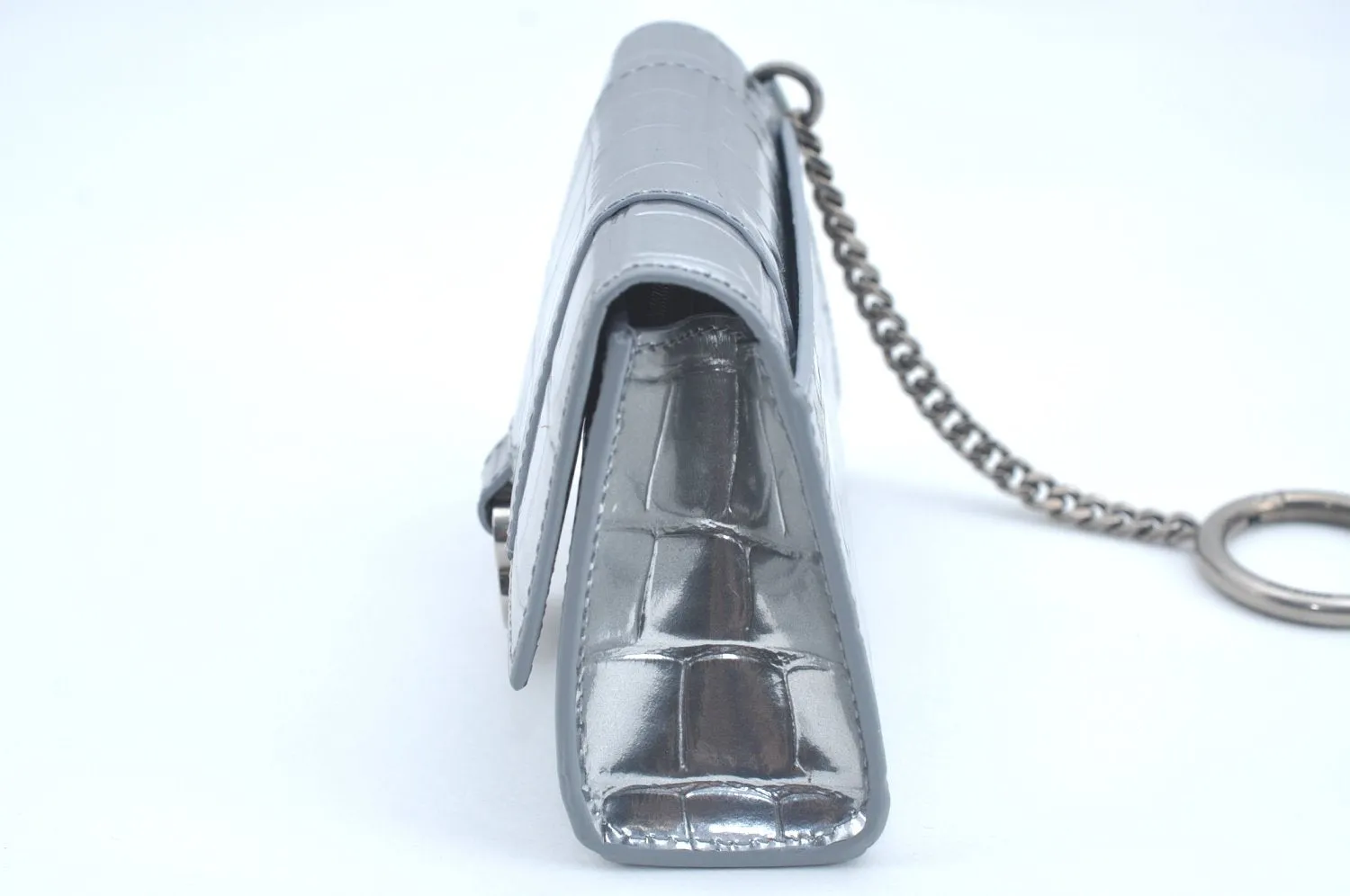 Authentic BALENCIAGA Hourglass Wallet Pouch Leather 656051 Silver Box 5381J