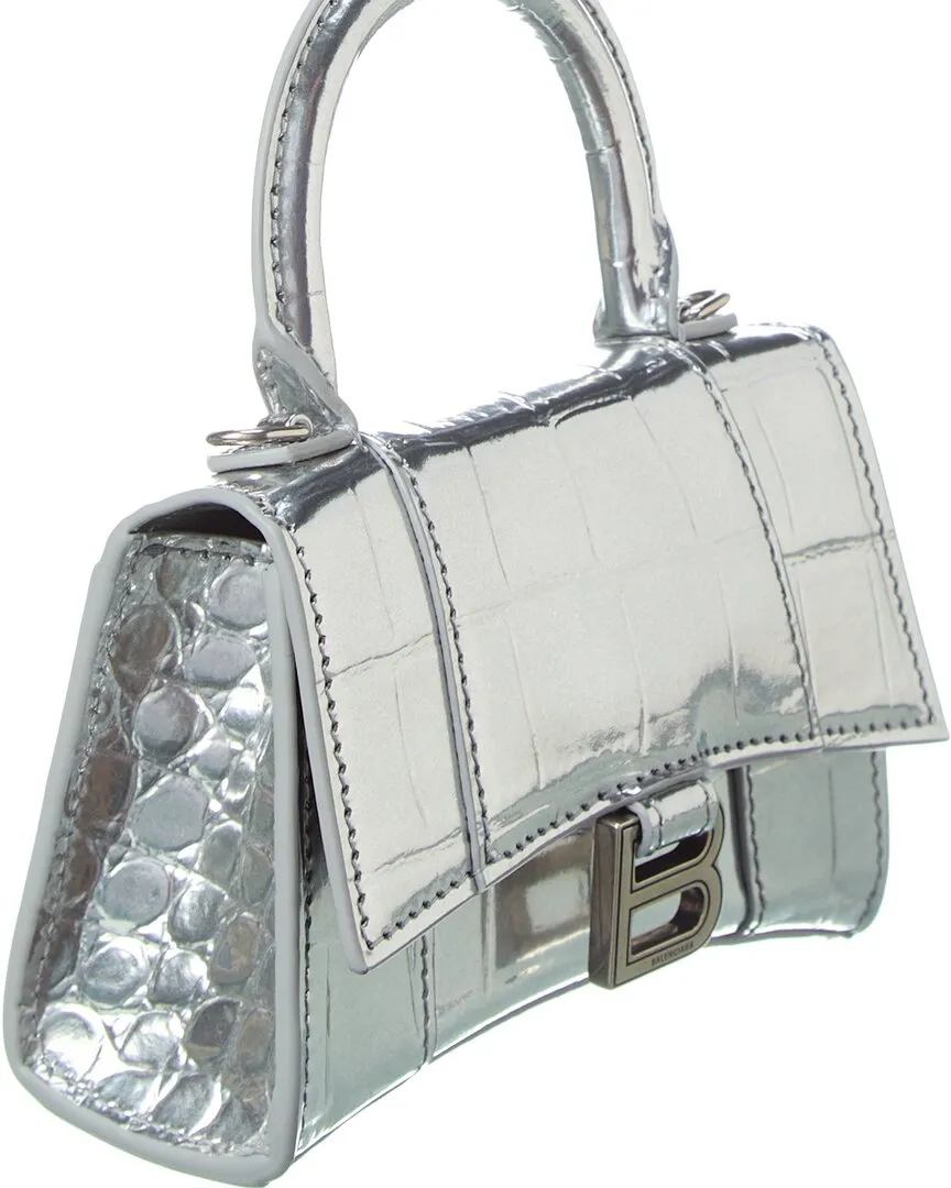Balenciaga Hourglass Croc-Embossed Leather Mini Bag