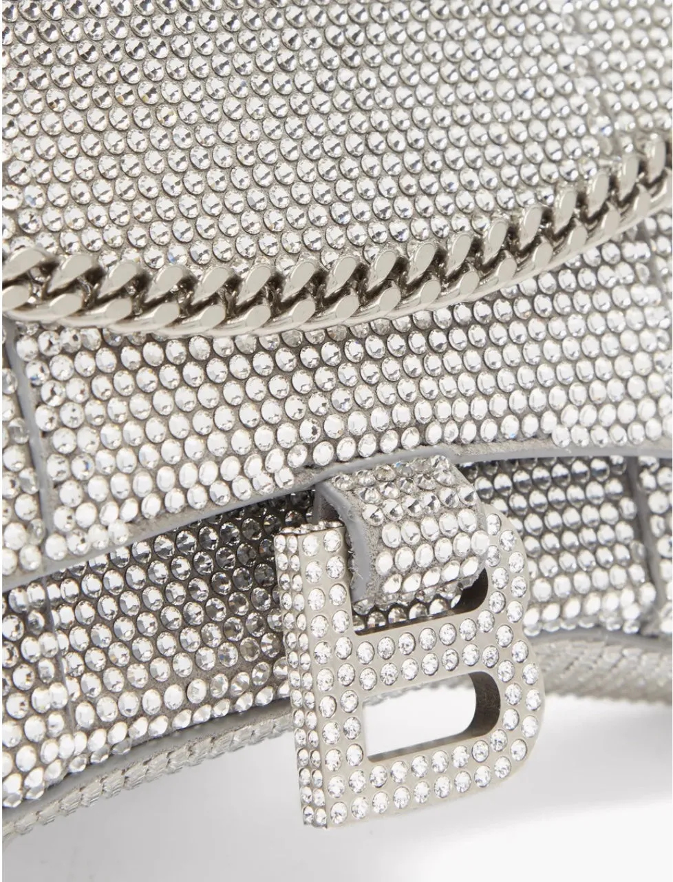 BALENCIAGA SILVER CRYSTAL HOURGLASS CROSSBODY BAG