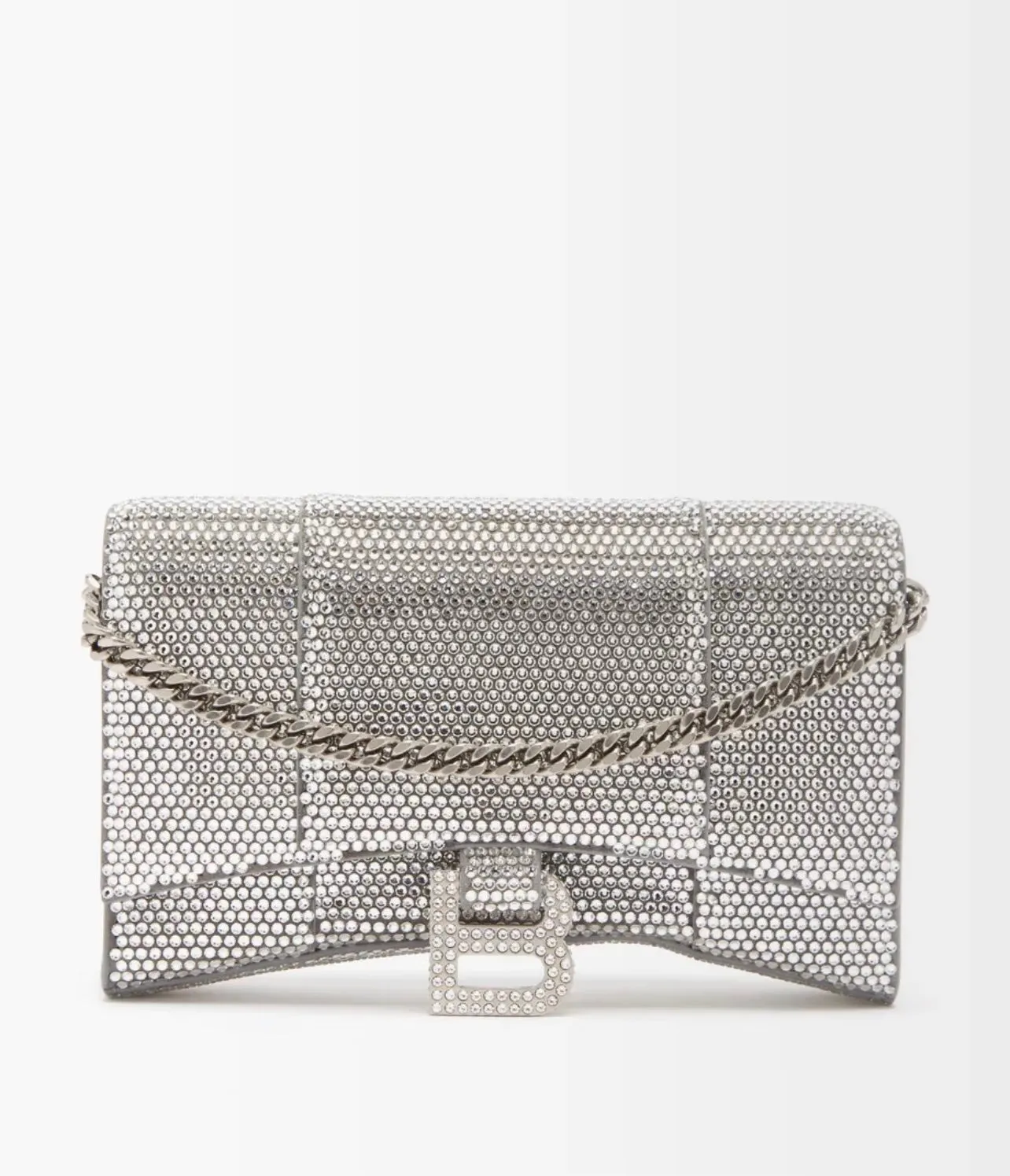 BALENCIAGA SILVER CRYSTAL HOURGLASS CROSSBODY BAG