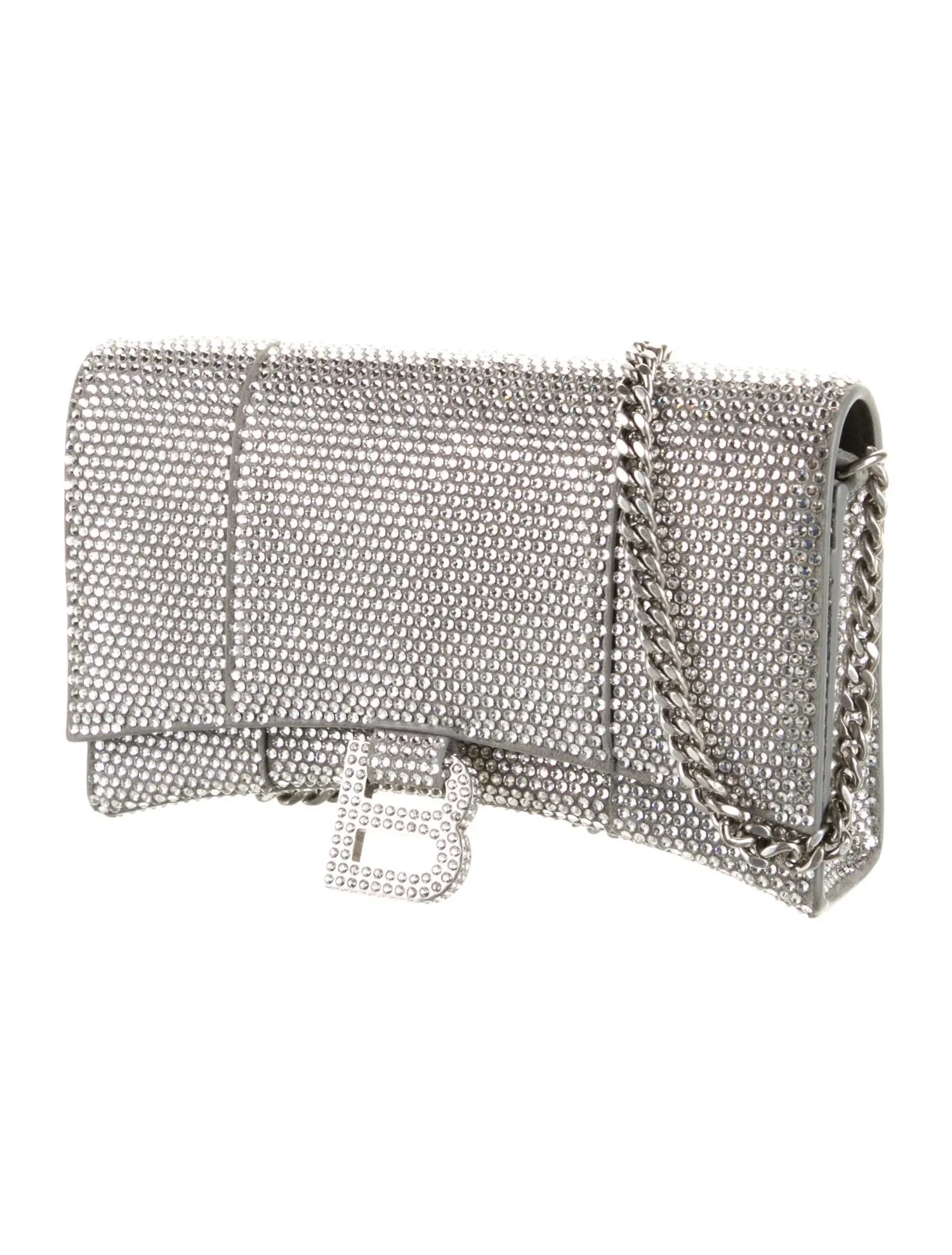 BALENCIAGA SILVER CRYSTAL HOURGLASS CROSSBODY BAG