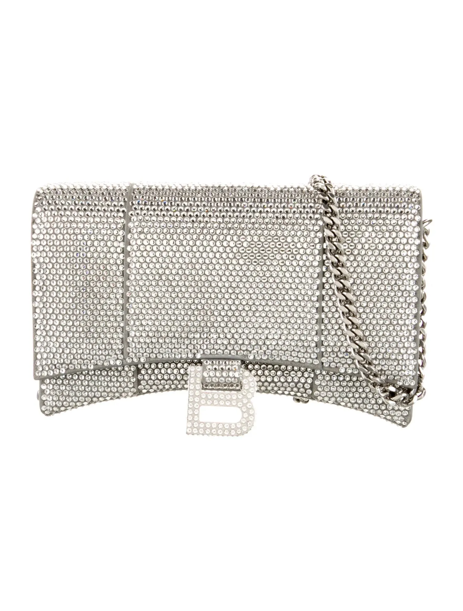 BALENCIAGA SILVER CRYSTAL HOURGLASS CROSSBODY BAG