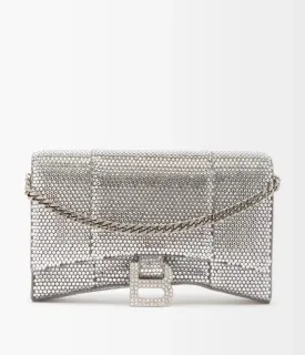 BALENCIAGA SILVER CRYSTAL HOURGLASS CROSSBODY BAG