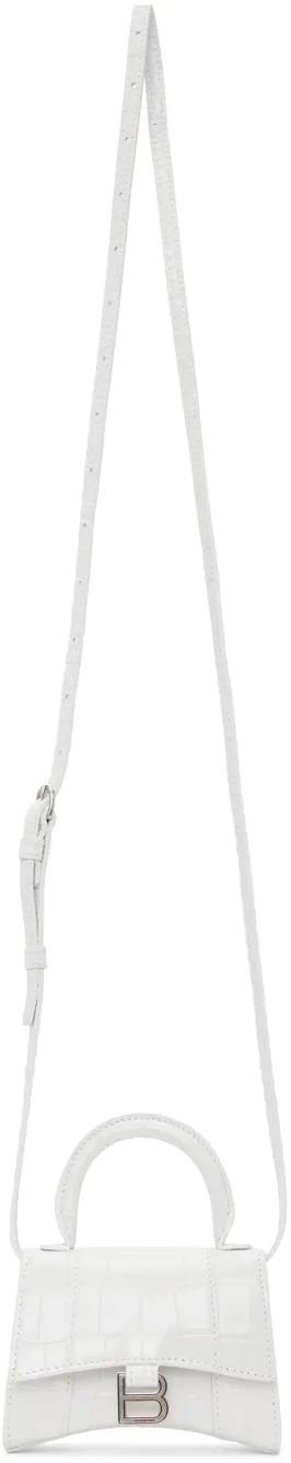 Balenciaga White Croc Mini Hourglass Bag