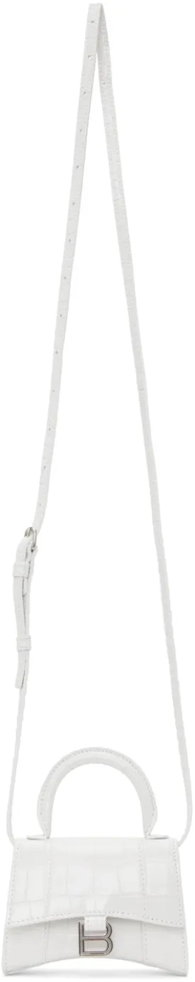 Balenciaga White Croc Mini Hourglass Bag
