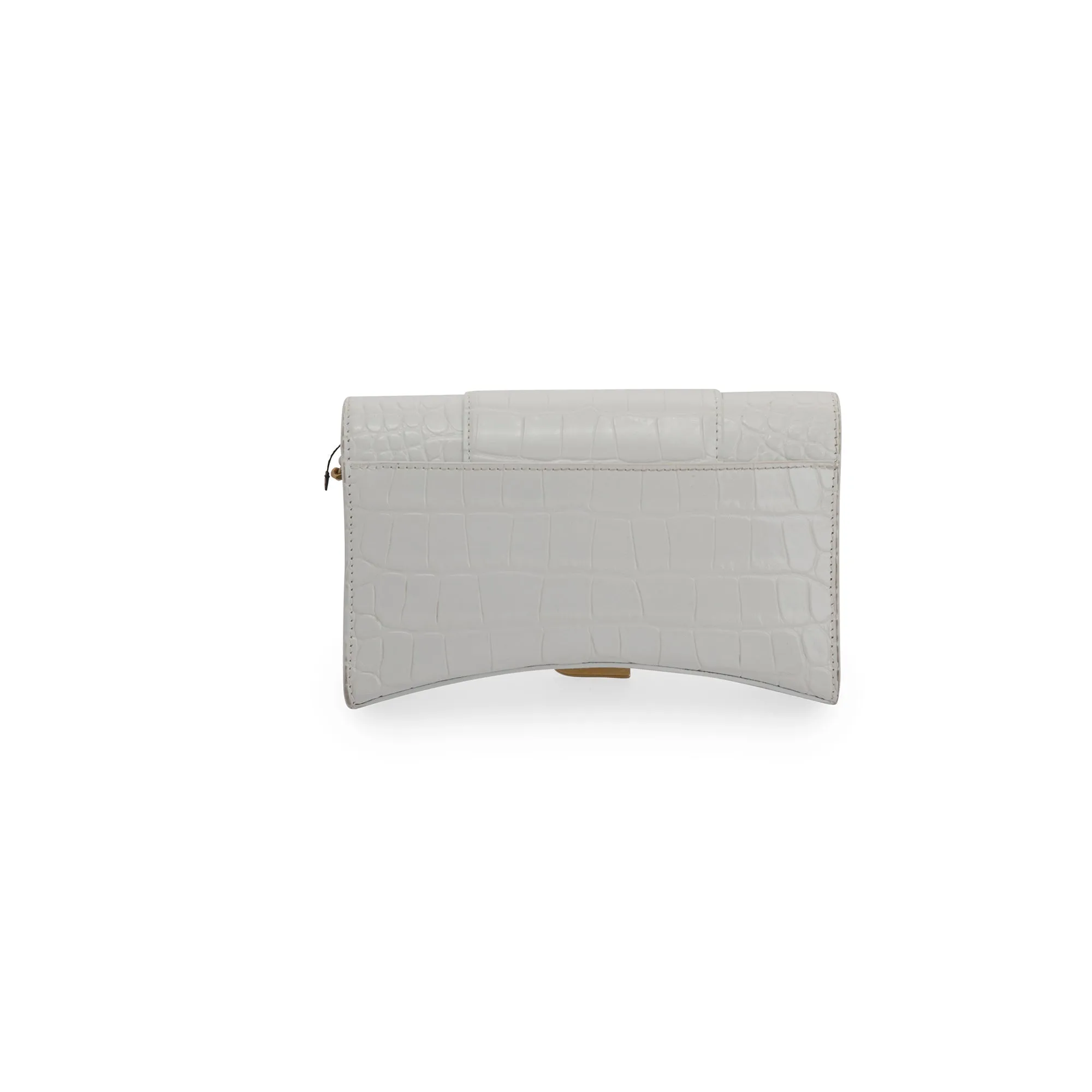 Balenciaga White Crocodile Embossed Hourglass Wallet on Chain