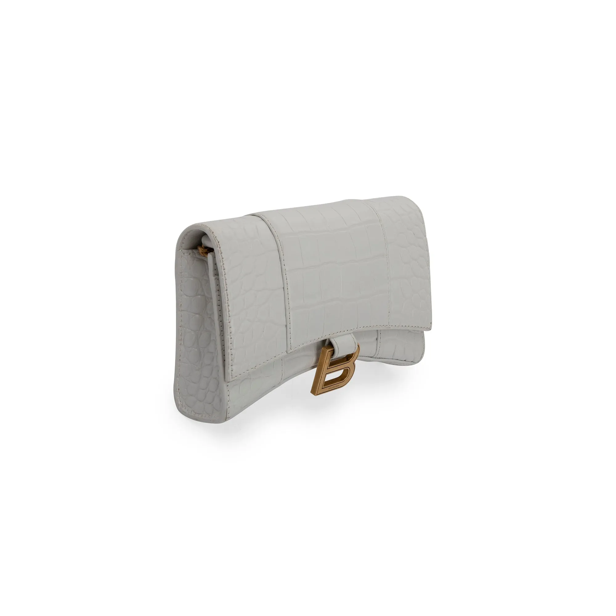 Balenciaga White Crocodile Embossed Hourglass Wallet on Chain