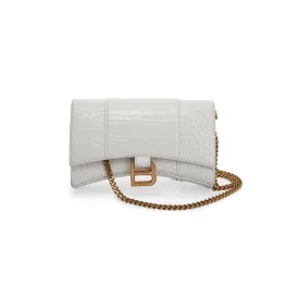 Balenciaga White Crocodile Embossed Hourglass Wallet on Chain