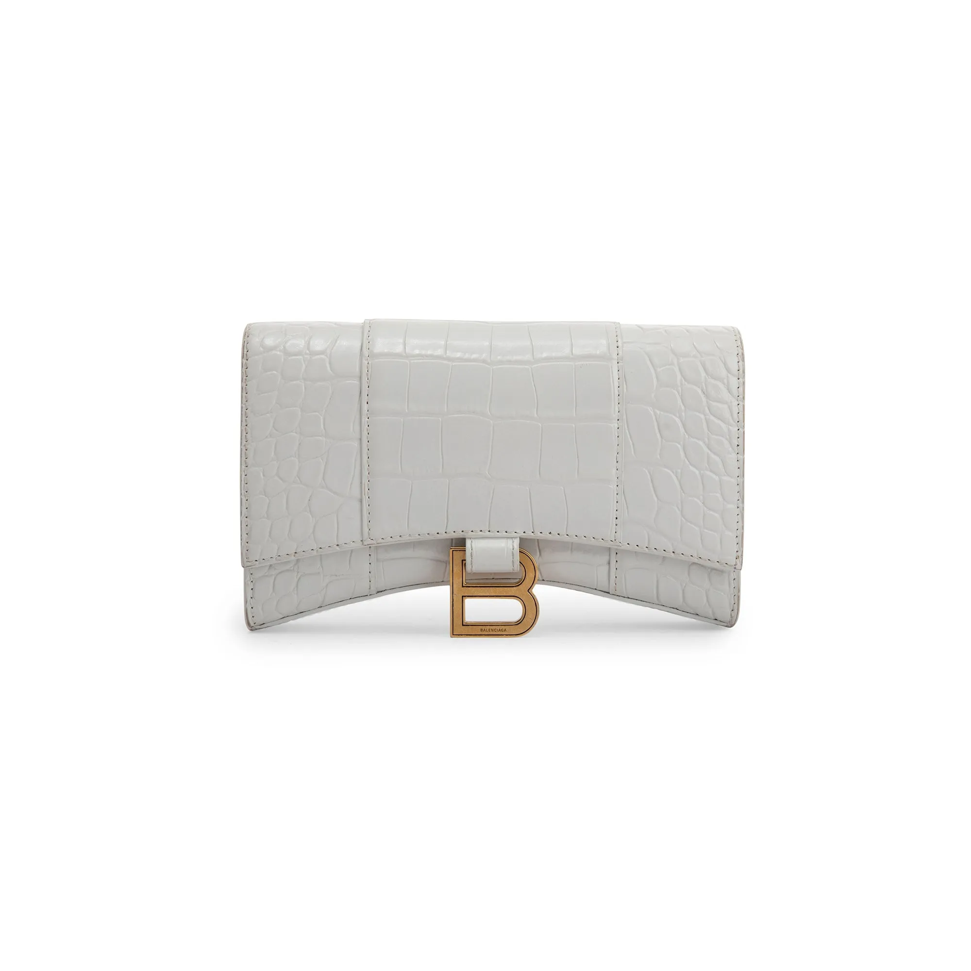 Balenciaga White Crocodile Embossed Hourglass Wallet on Chain