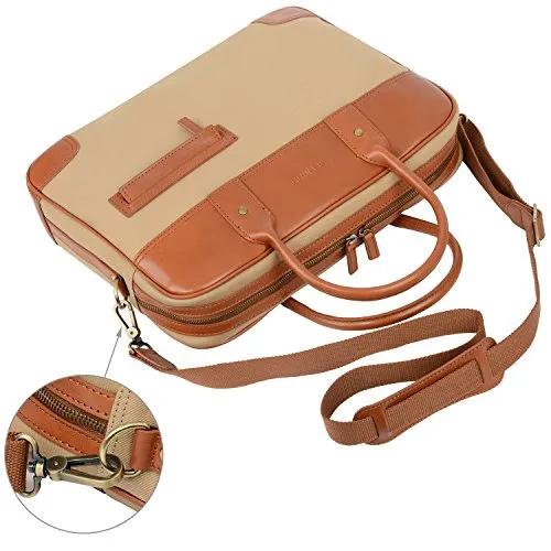 Banuce 14" Laptop Messenger Bag for Men Canvas Leather Business Tote Tablet Shoulder Satchel