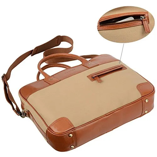 Banuce 14" Laptop Messenger Bag for Men Canvas Leather Business Tote Tablet Shoulder Satchel