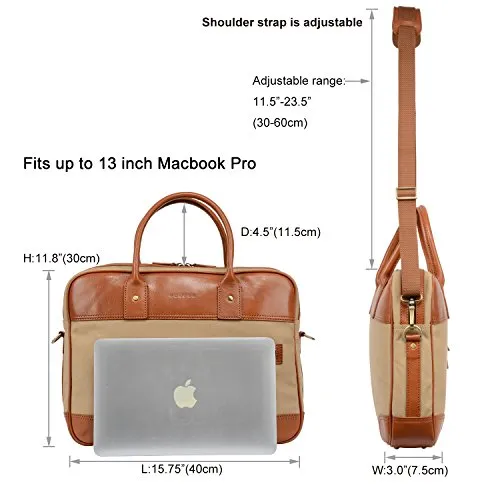 Banuce 14" Laptop Messenger Bag for Men Canvas Leather Business Tote Tablet Shoulder Satchel
