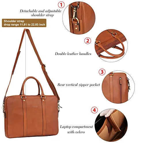 Banuce Vintage Full Grain Italian Leather Briefcase for Men Business Tote Messenger Satchel Bag