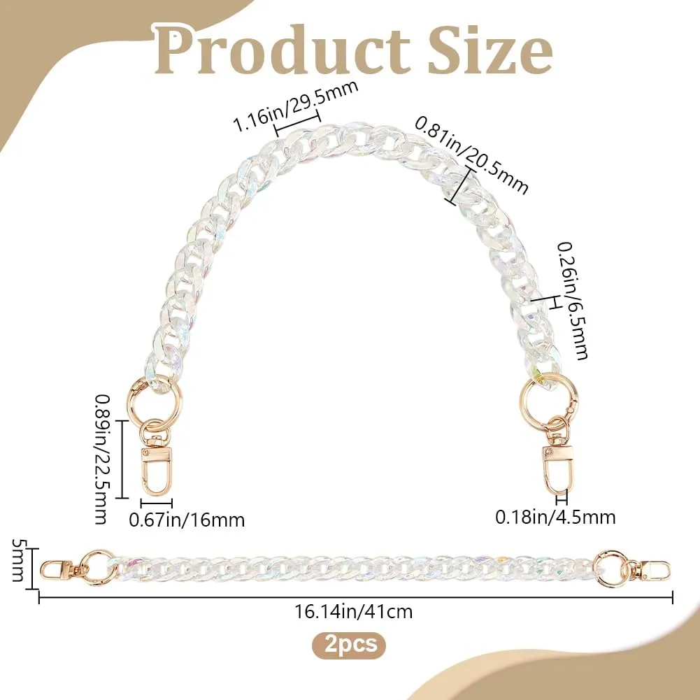 Beebeecraft 2Pcs Resin Chain Link Bag Strap 16.14 Inch Clear AB Replacement Extension Bag Handbag Handle Shoulder Decoration Charms Curb Chains Straps with Swivel Clasps for DIY Crafts