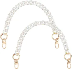 Beebeecraft 2Pcs Resin Chain Link Bag Strap 16.14 Inch Clear AB Replacement Extension Bag Handbag Handle Shoulder Decoration Charms Curb Chains Straps with Swivel Clasps for DIY Crafts