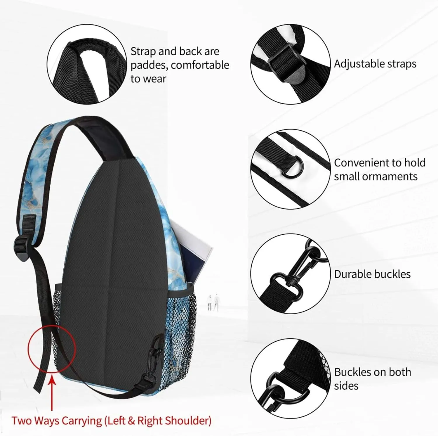 Blue Marble Pattern Sling Bag For Women Crossbody Shoulder Bag Casual Daypack Backpacks Men Chest Bag Gym Cycling Travel Hiking