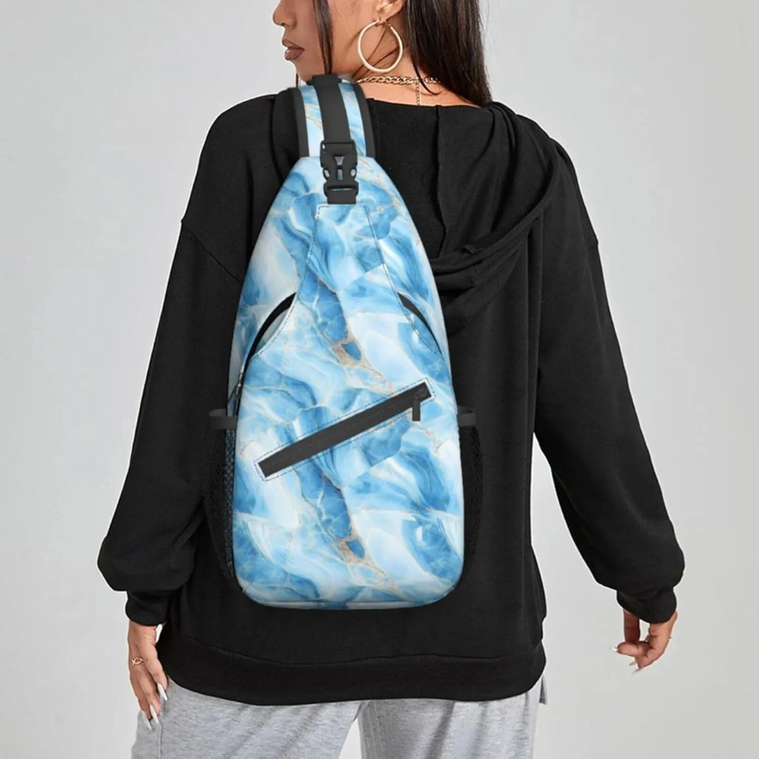 Blue Marble Pattern Sling Bag For Women Crossbody Shoulder Bag Casual Daypack Backpacks Men Chest Bag Gym Cycling Travel Hiking