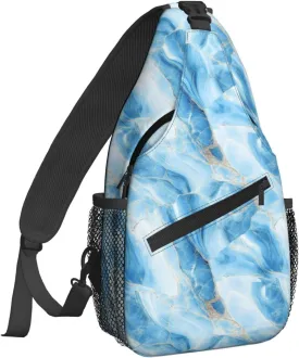 Blue Marble Pattern Sling Bag For Women Crossbody Shoulder Bag Casual Daypack Backpacks Men Chest Bag Gym Cycling Travel Hiking