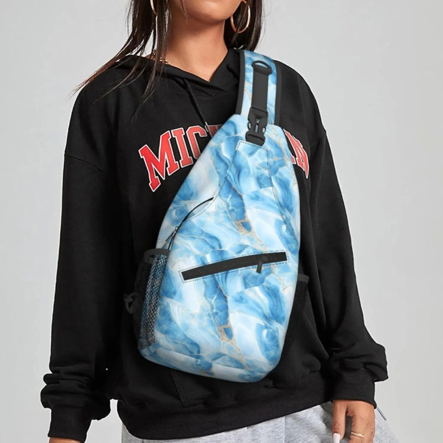 Blue Marble Pattern Sling Bag For Women Crossbody Shoulder Bag Casual Daypack Backpacks Men Chest Bag Gym Cycling Travel Hiking