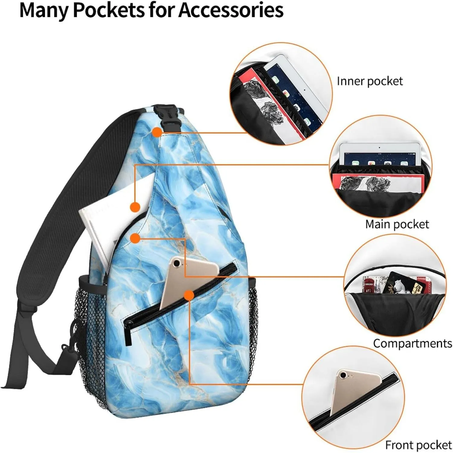 Blue Marble Pattern Sling Bag For Women Crossbody Shoulder Bag Casual Daypack Backpacks Men Chest Bag Gym Cycling Travel Hiking