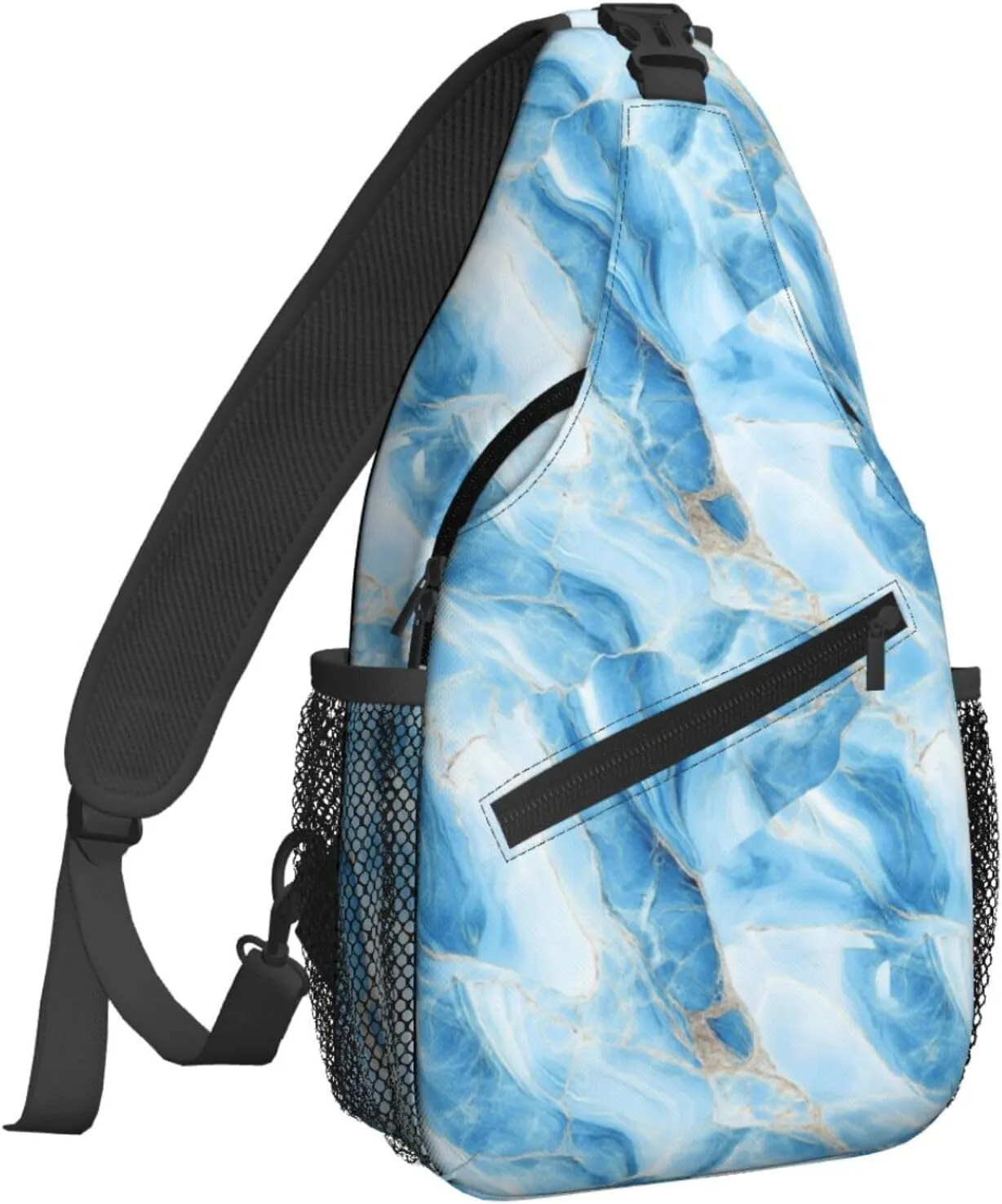 Blue Marble Pattern Sling Bag For Women Crossbody Shoulder Bag Casual Daypack Backpacks Men Chest Bag Gym Cycling Travel Hiking