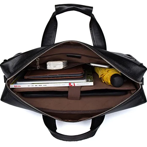 BOSTANTEN Leather Lawyers Briefcase Laptop Messenger Business Bags for Men Black
