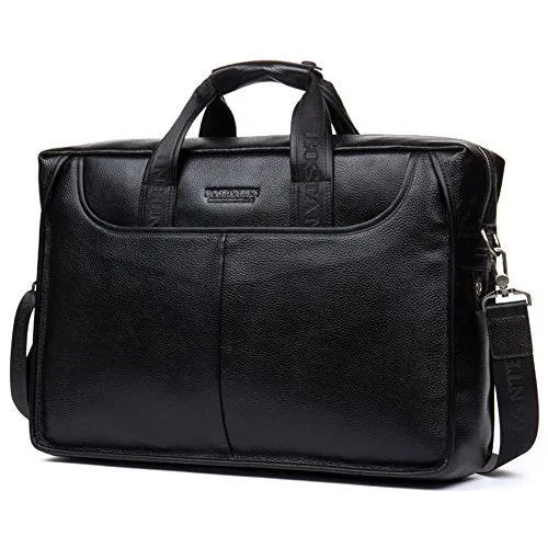 BOSTANTEN Leather Lawyers Briefcase Laptop Messenger Business Bags for Men Black