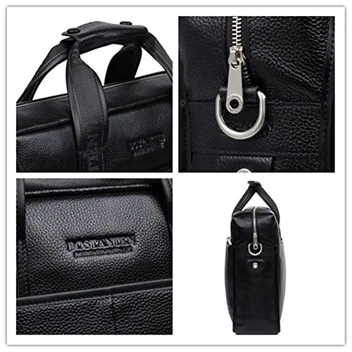 BOSTANTEN Leather Lawyers Briefcase Laptop Messenger Business Bags for Men Black