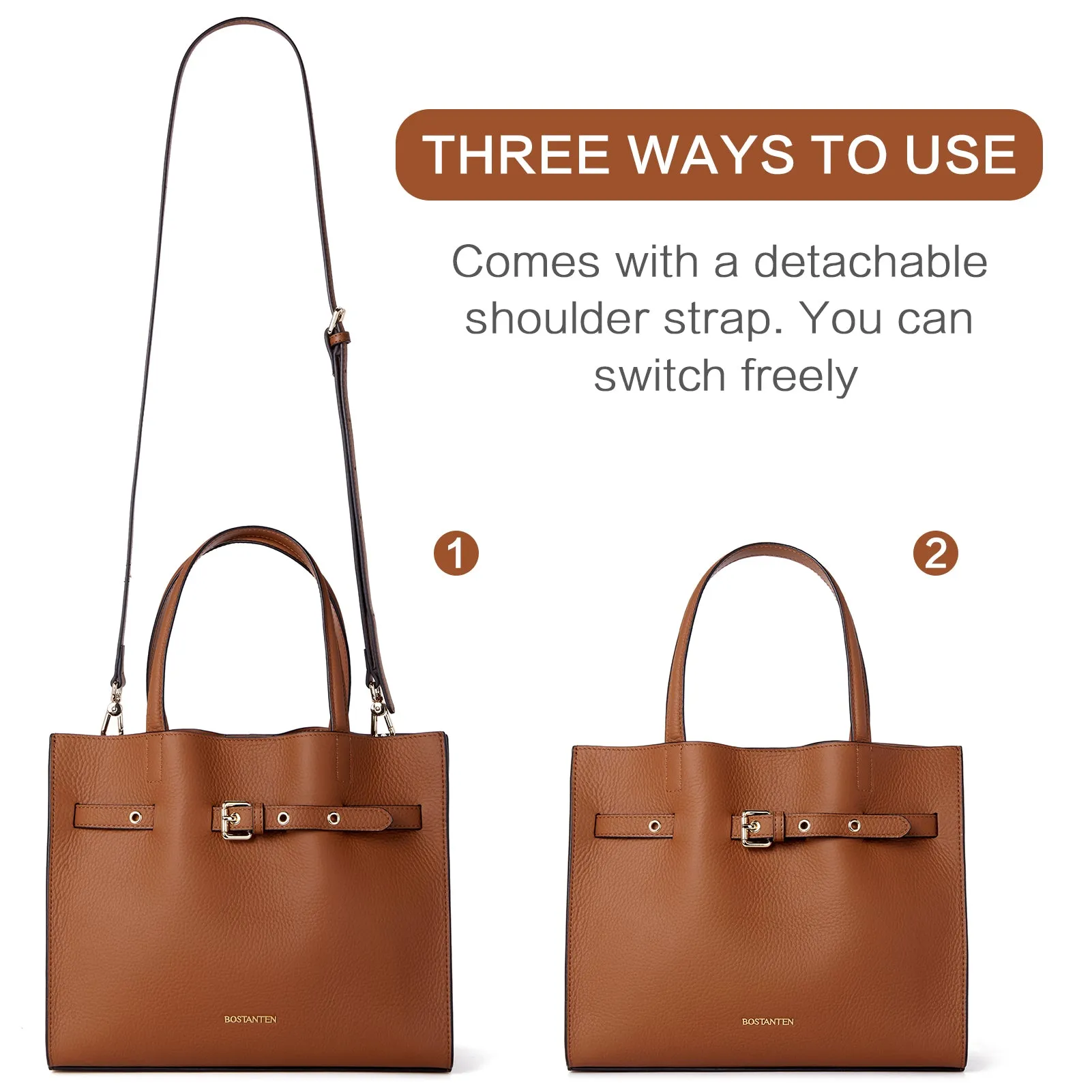 BOSTANTEN Women Handbags Purses Leather Tote Bags Designer Fashion Top Handle Crossbody Bags with Zipper Pouch