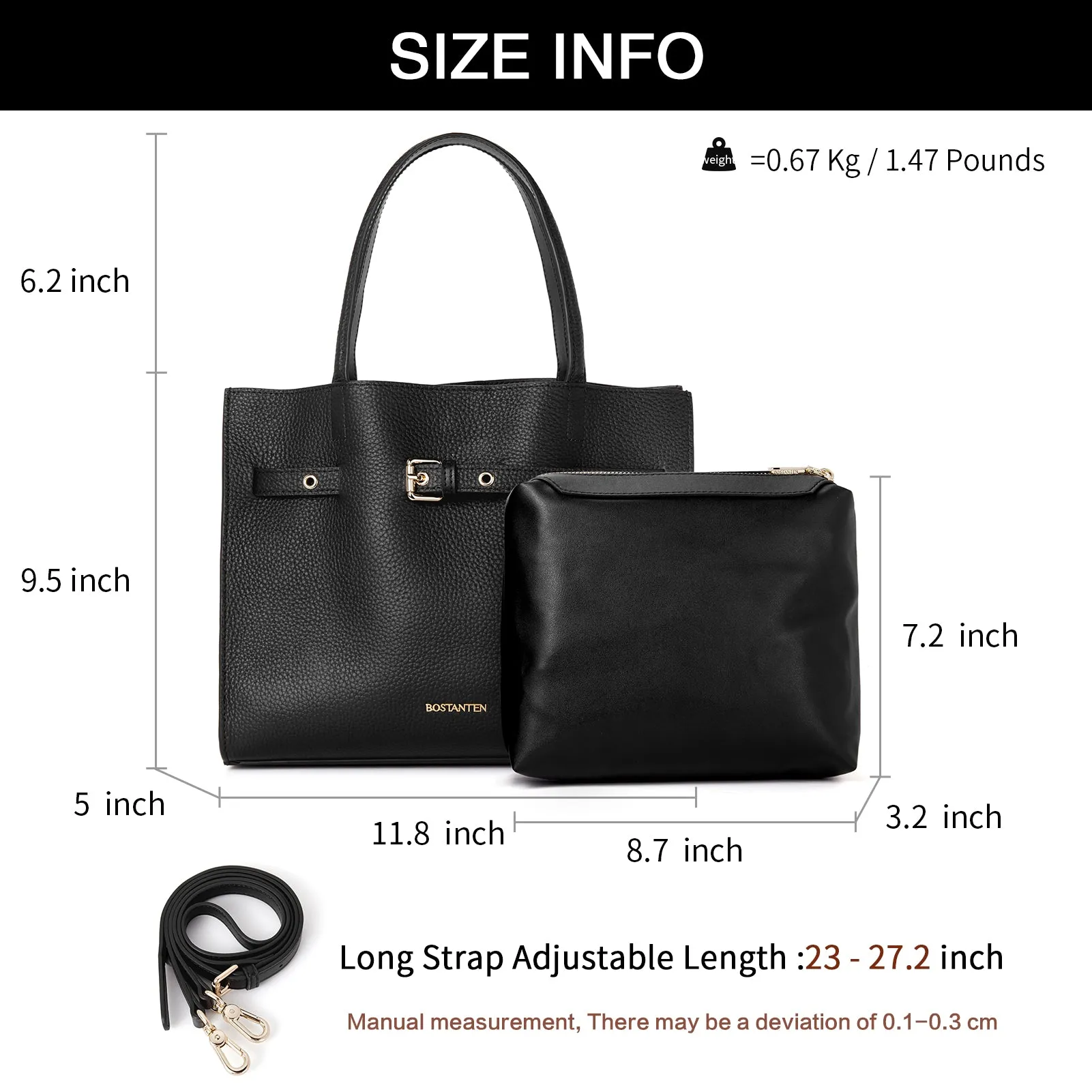 BOSTANTEN Women Handbags Purses Leather Tote Bags Designer Fashion Top Handle Crossbody Bags with Zipper Pouch