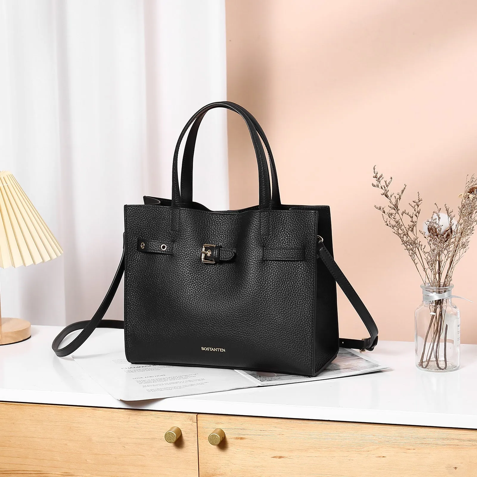 BOSTANTEN Women Handbags Purses Leather Tote Bags Designer Fashion Top Handle Crossbody Bags with Zipper Pouch