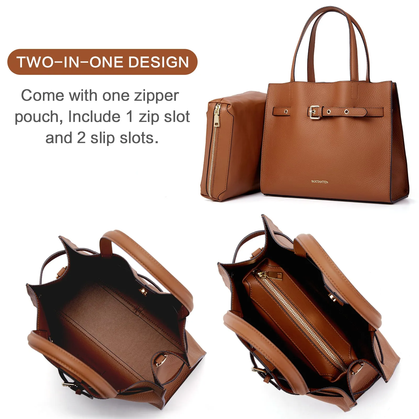 BOSTANTEN Women Handbags Purses Leather Tote Bags Designer Fashion Top Handle Crossbody Bags with Zipper Pouch