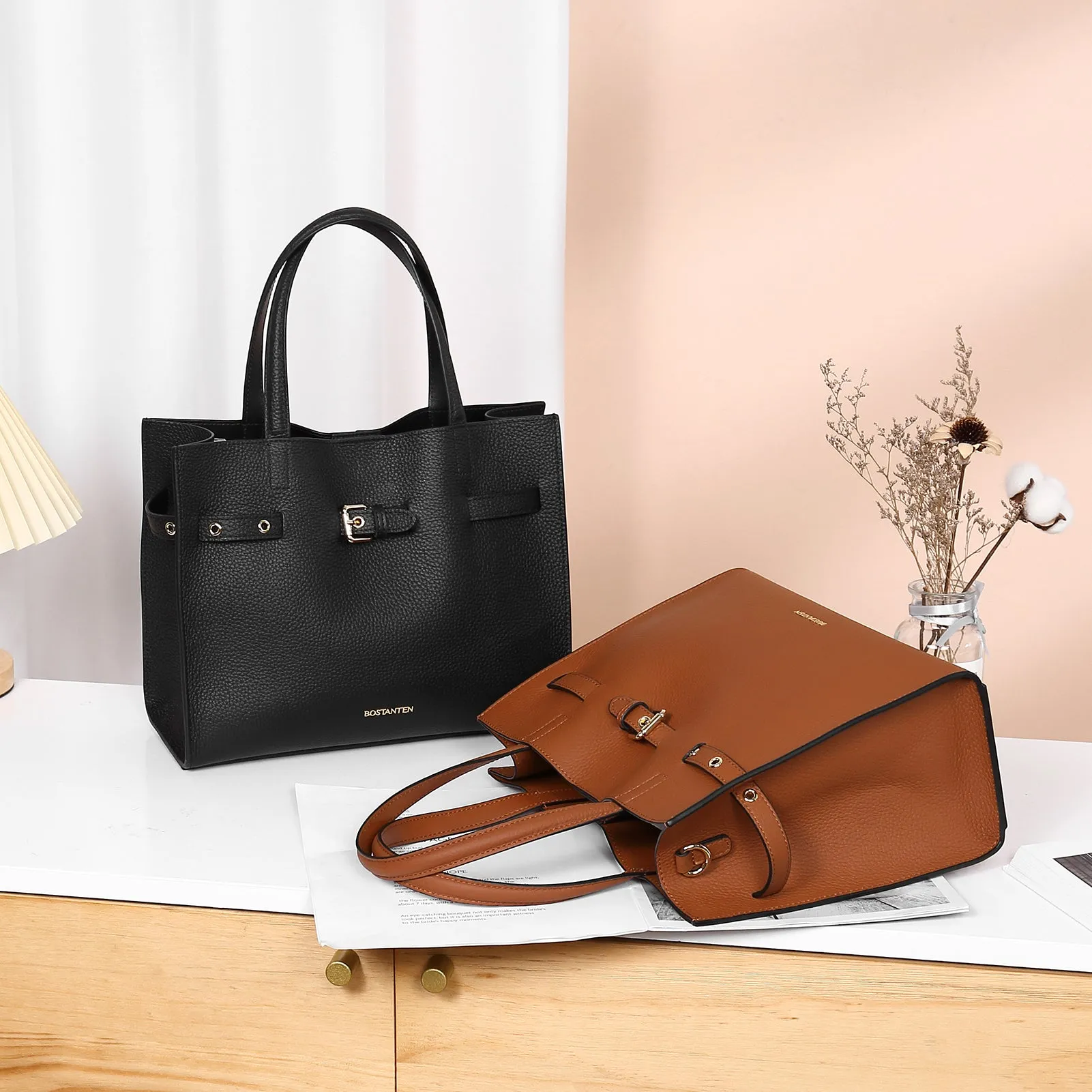 BOSTANTEN Women Handbags Purses Leather Tote Bags Designer Fashion Top Handle Crossbody Bags with Zipper Pouch