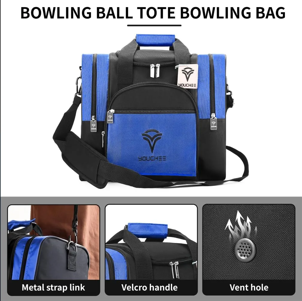 Bowling Ball Tote Bag with Padded Holder, Holds One Bowling Ball and Shoes Up to Mens Size 15, Multifunction Accessory Pockets