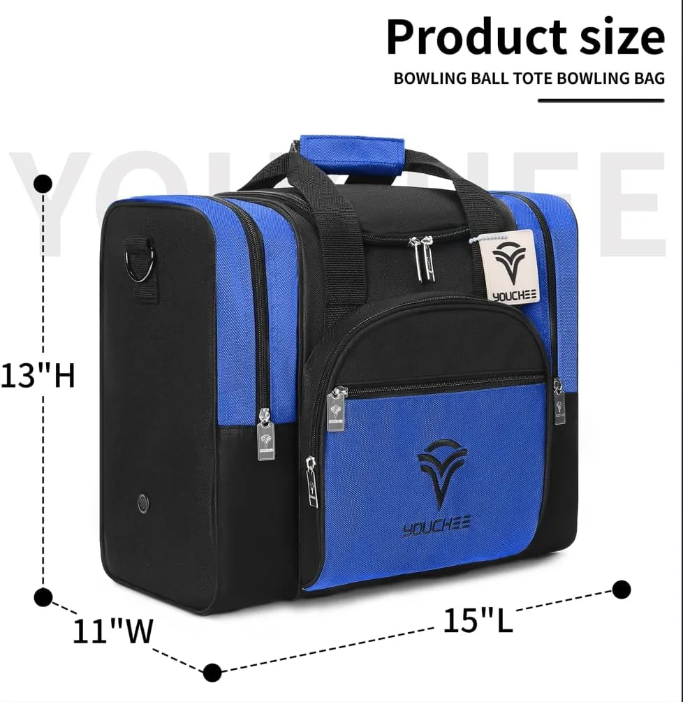 Bowling Ball Tote Bag with Padded Holder, Holds One Bowling Ball and Shoes Up to Mens Size 15, Multifunction Accessory Pockets