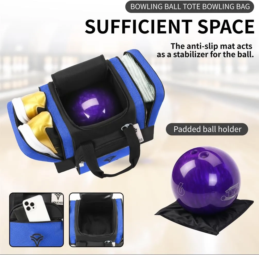 Bowling Ball Tote Bag with Padded Holder, Holds One Bowling Ball and Shoes Up to Mens Size 15, Multifunction Accessory Pockets