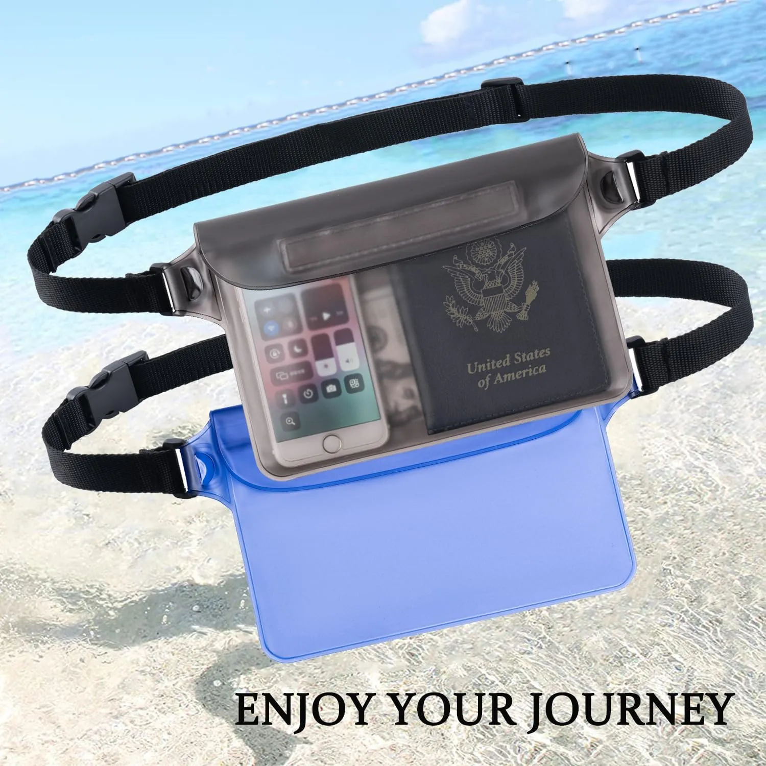 CADONO 2-Pack Waterproof Pouch with Adjustable Waist Strap | Screen Touch Sensitive Dry Bag, Keep Your Phone and Valuables Dry, Perfect for Swimming Kayaking Boating Fishing Beach Diving