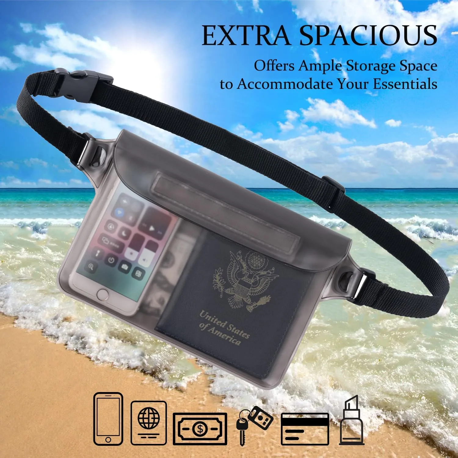 CADONO 2-Pack Waterproof Pouch with Adjustable Waist Strap | Screen Touch Sensitive Dry Bag, Keep Your Phone and Valuables Dry, Perfect for Swimming Kayaking Boating Fishing Beach Diving
