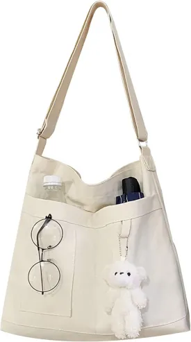 Canvas Cute Tote Bag with Zipper, Reusable Women's Crossbody Shoulder Bag Handbag for Shopping Work Gym