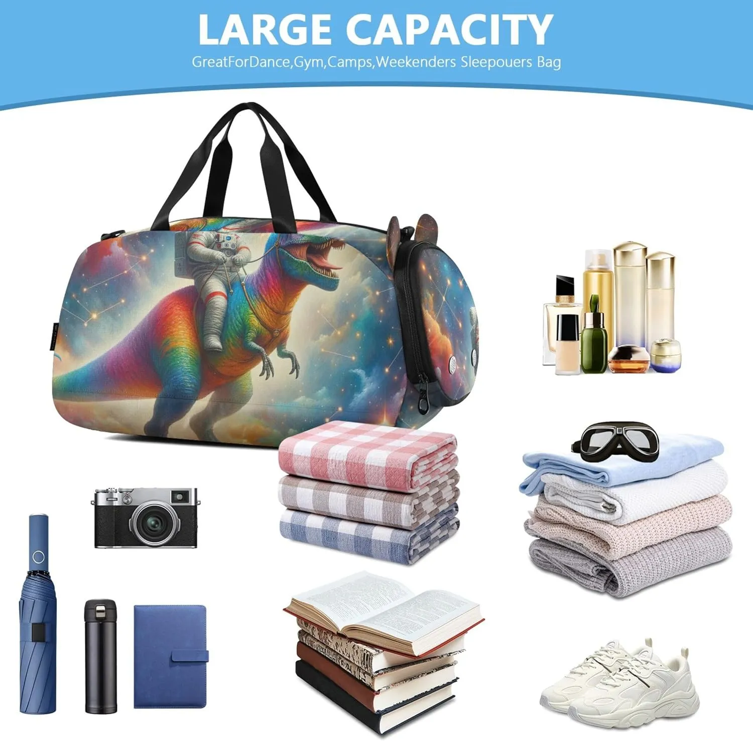 Carry on Duffel Bag Boys Overnight Bags Toddler Girls Duffle Bags for Travel Gym Duffle Kids Luggage Astronaut t Rex Rainbow Nebula
