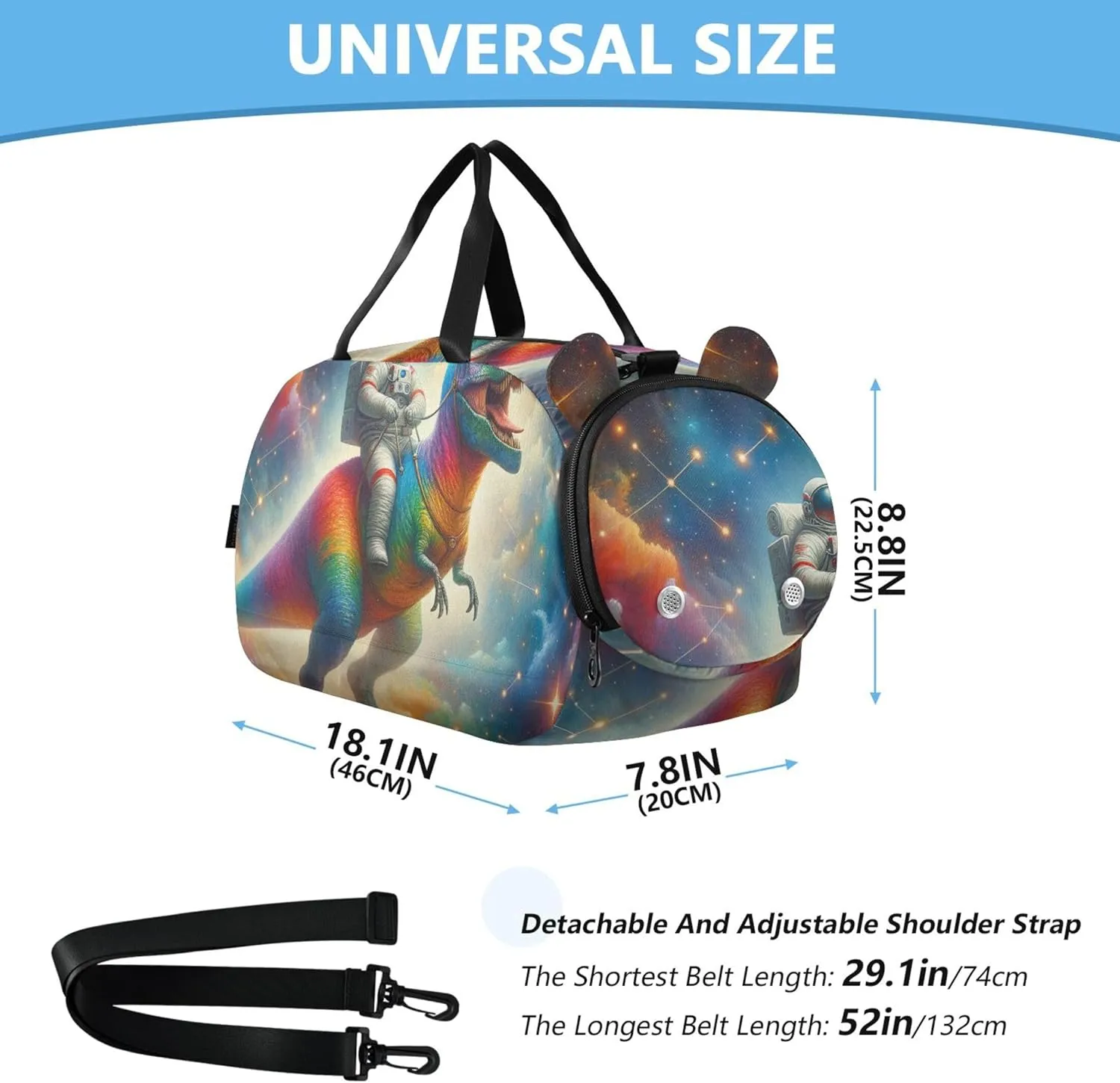 Carry on Duffel Bag Boys Overnight Bags Toddler Girls Duffle Bags for Travel Gym Duffle Kids Luggage Astronaut t Rex Rainbow Nebula