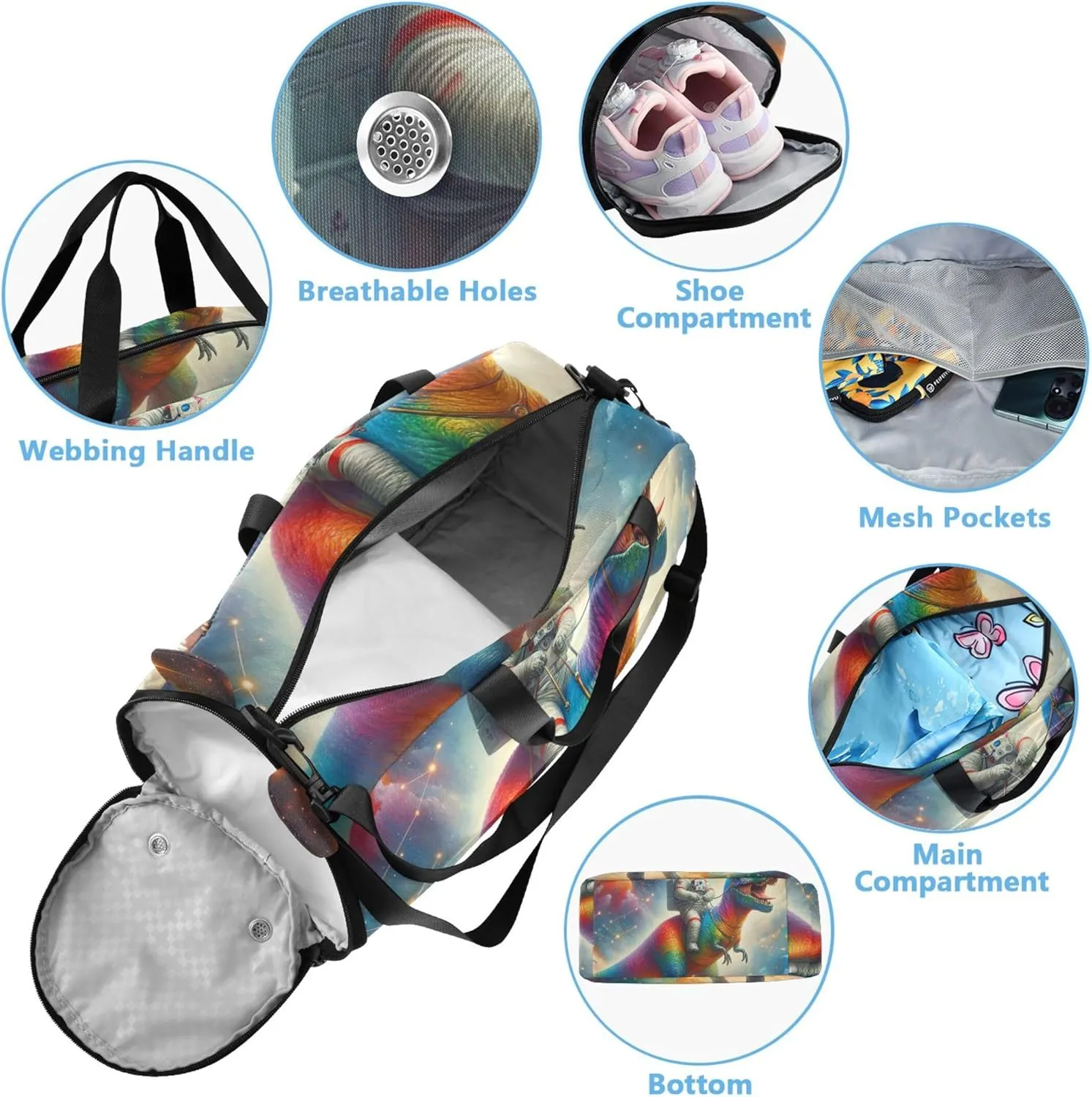 Carry on Duffel Bag Boys Overnight Bags Toddler Girls Duffle Bags for Travel Gym Duffle Kids Luggage Astronaut t Rex Rainbow Nebula
