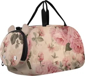 Carry on Duffel for Boys Overnight Bags Toddler Duffle Bags for Traveling Tote Shoe Compartment Vintage Pink Roses Print