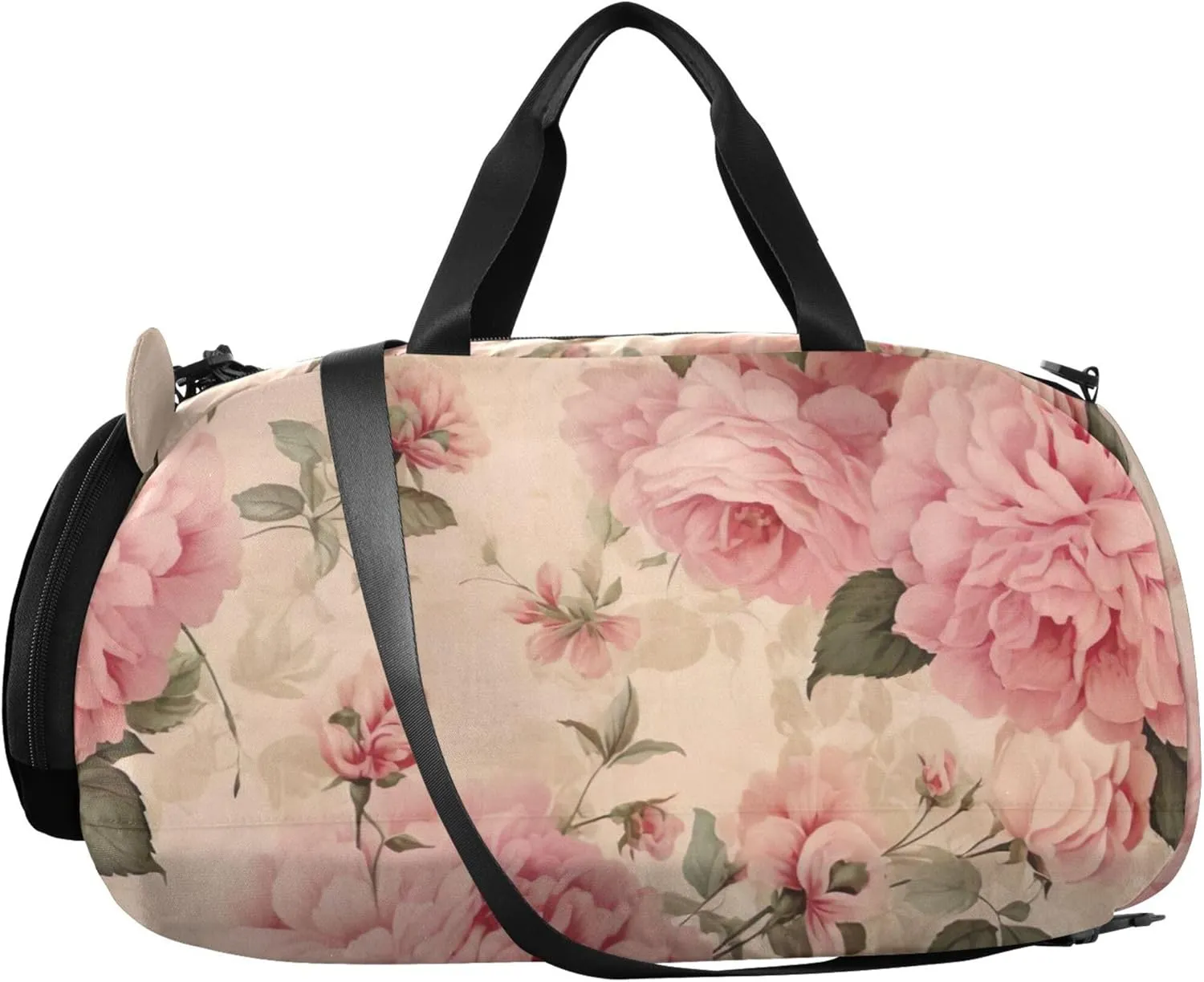 Carry on Duffel for Boys Overnight Bags Toddler Duffle Bags for Traveling Tote Shoe Compartment Vintage Pink Roses Print