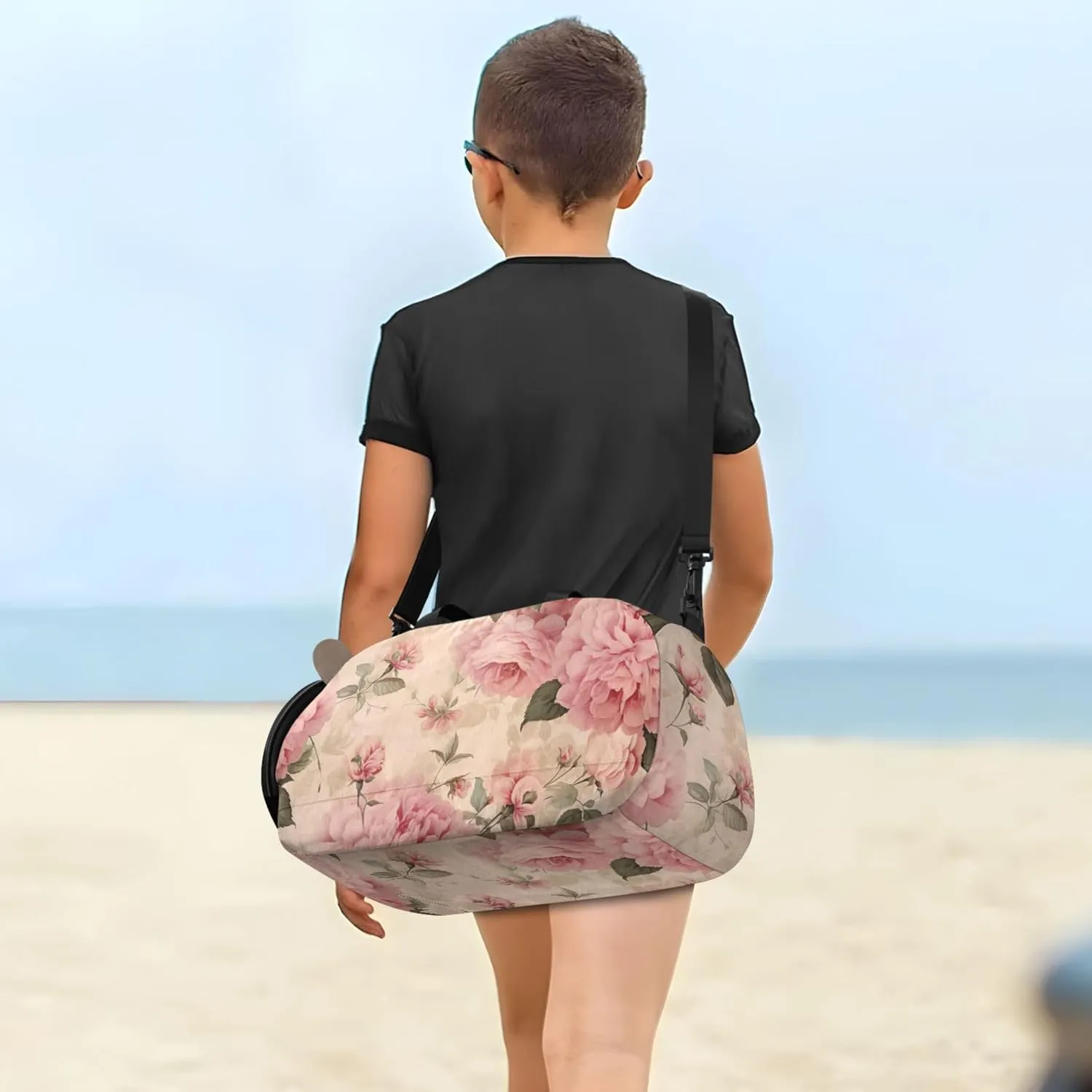 Carry on Duffel for Boys Overnight Bags Toddler Duffle Bags for Traveling Tote Shoe Compartment Vintage Pink Roses Print
