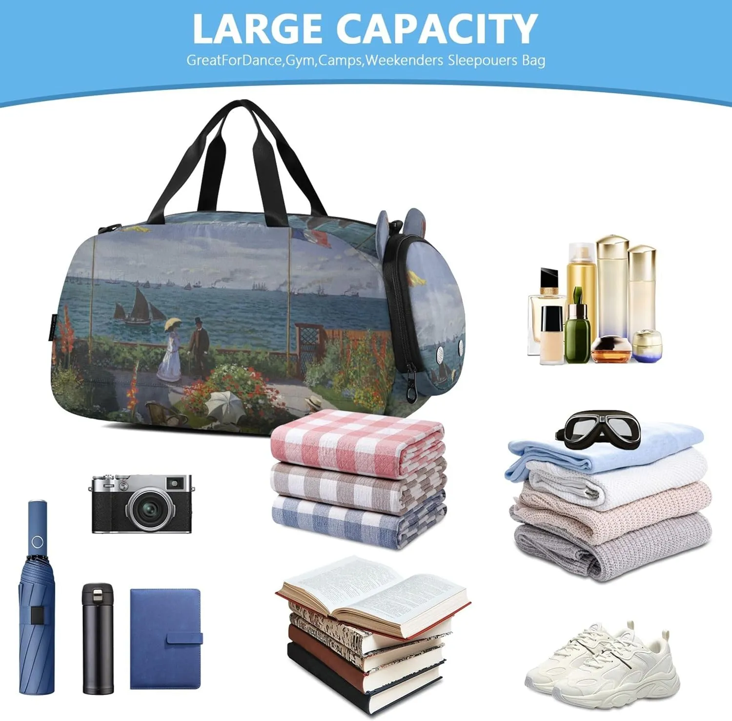 Claude Monet Jardin  Sainte Print Duffle Bags for Traveling Tote Weekender Overnight Boys Carry on Duffel Kids Dance Duffle